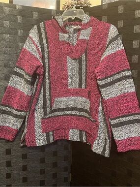 SunSpecs BOHO Unisex Mexican Cotton Blend Pink Black Beach Hoodie Size Med